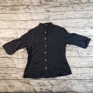 H&M Womens Black Half Sleeve Linen Button Down Top